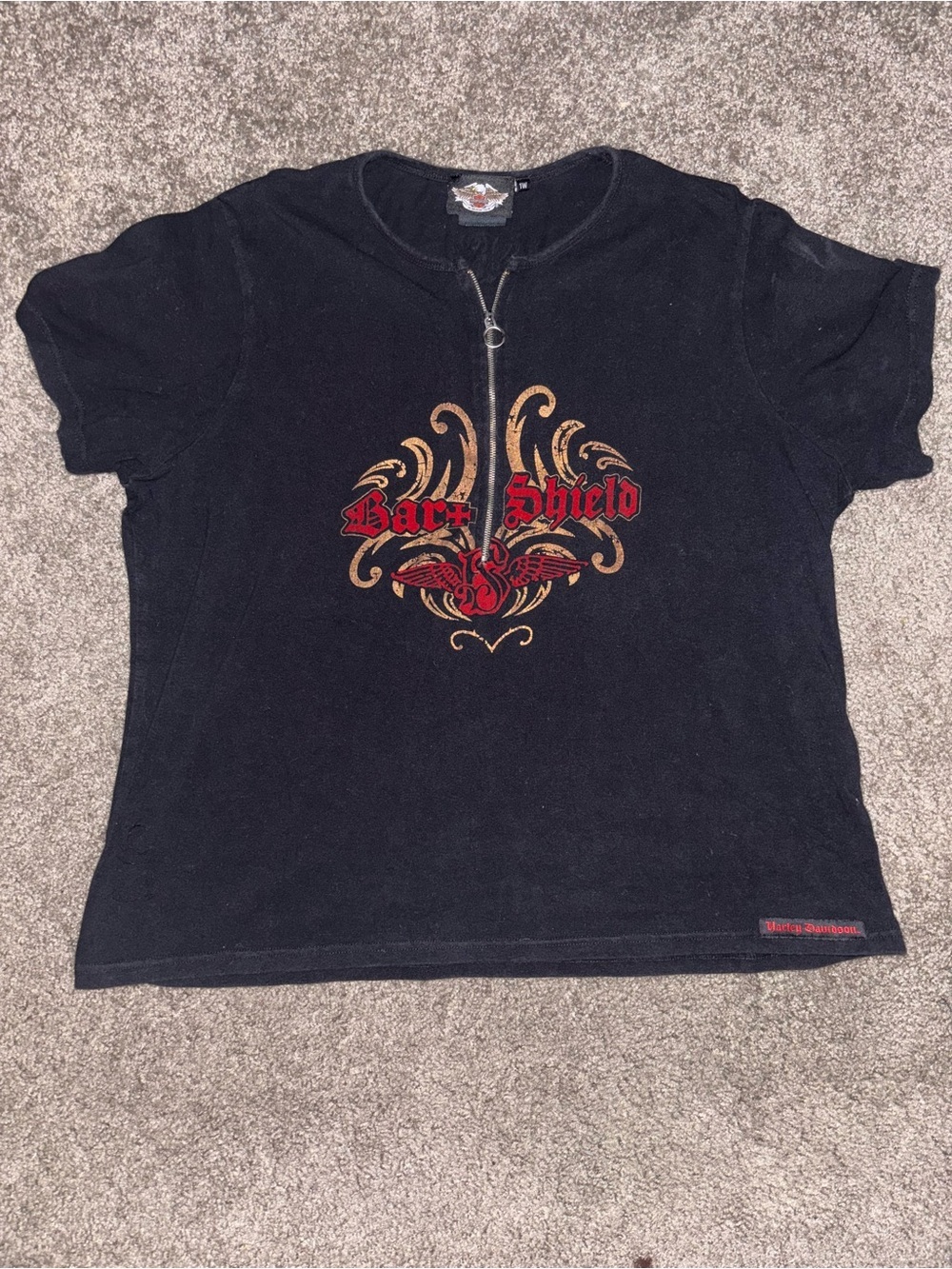 Harley-Davidson Black Short-Sleeve Tee with Red & Gold Graphic Zip Up